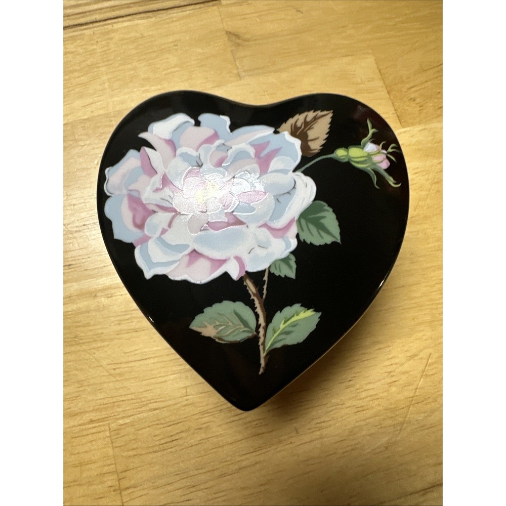 3.5" Tiffany & Co Black Heart  Floral Trinket Jewlery Box Mrs.  Delany's Flowers